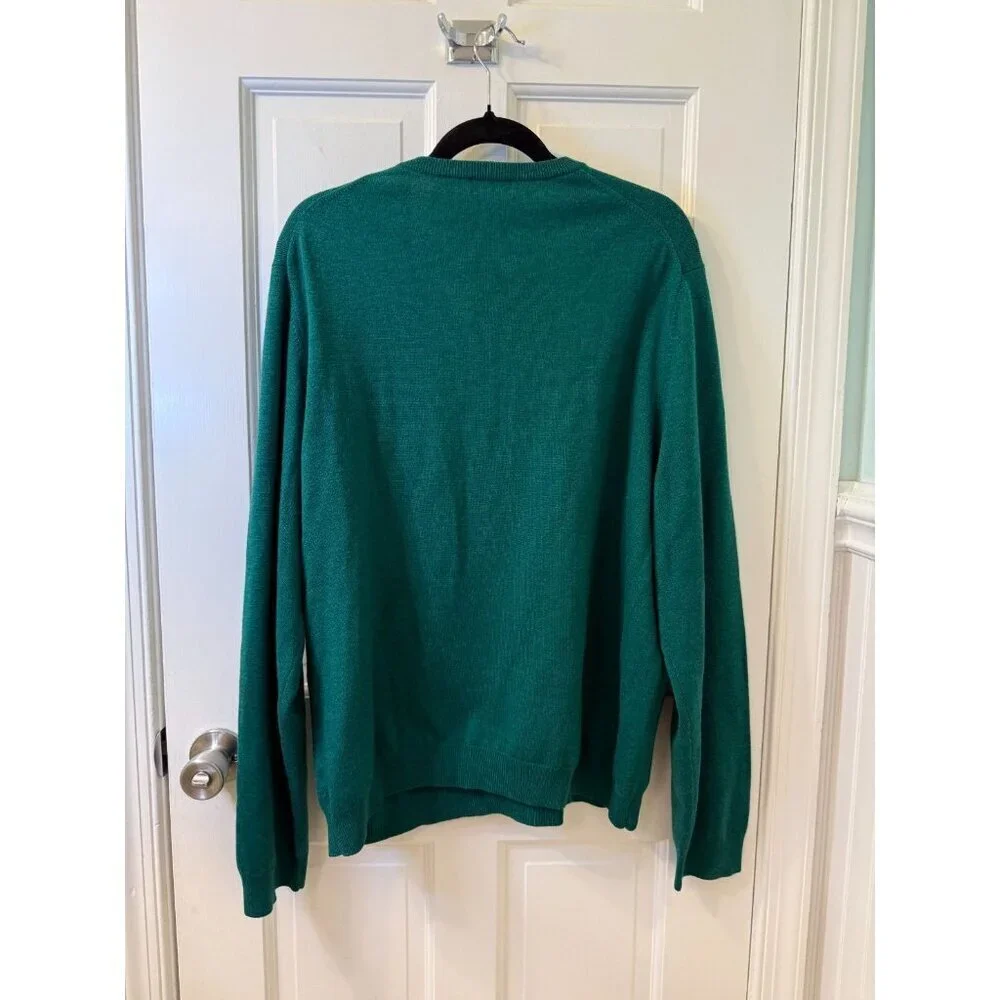 Brooks Brothers 365 Green Extra Fine Merino Wool V-Neck Mens Sweater - XL